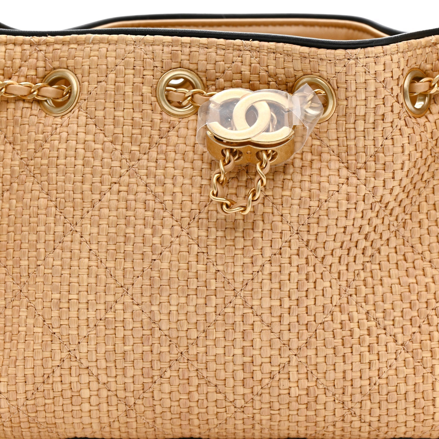 Chanel Braided Raffia Calfskin Quilted Mini Chanel 25 Handbag Beige Black