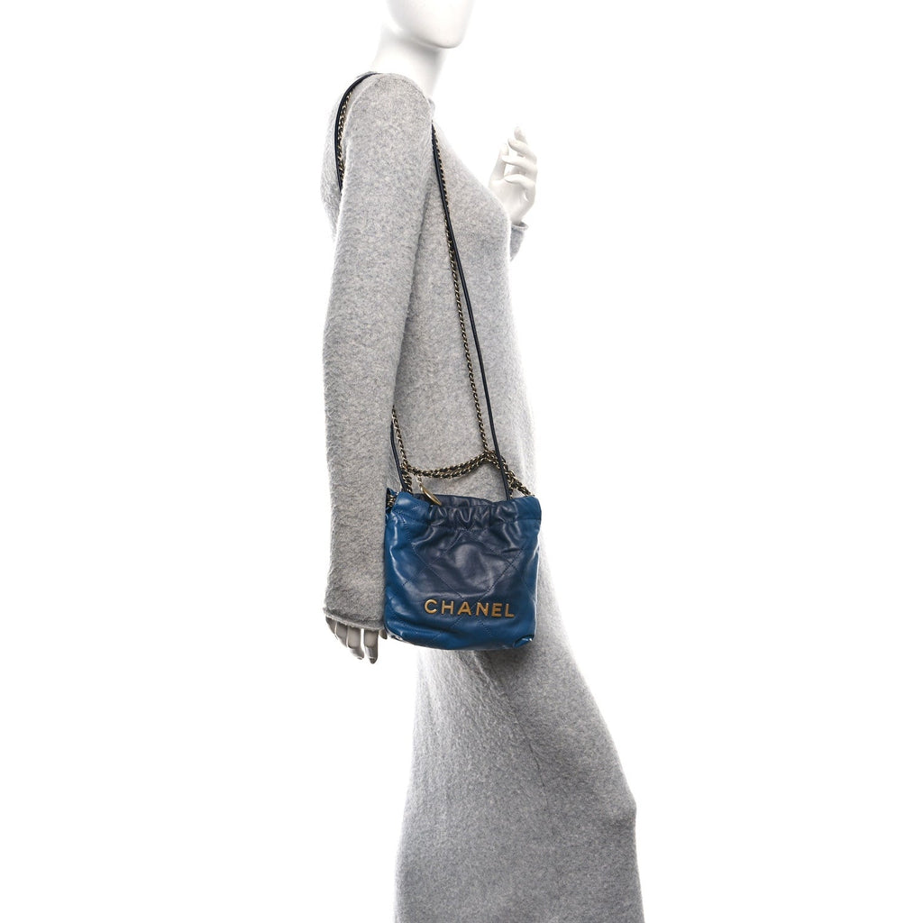 Chanel Shaded Calfskin Quilted Mini Chanel 22 Blue Dark Blue