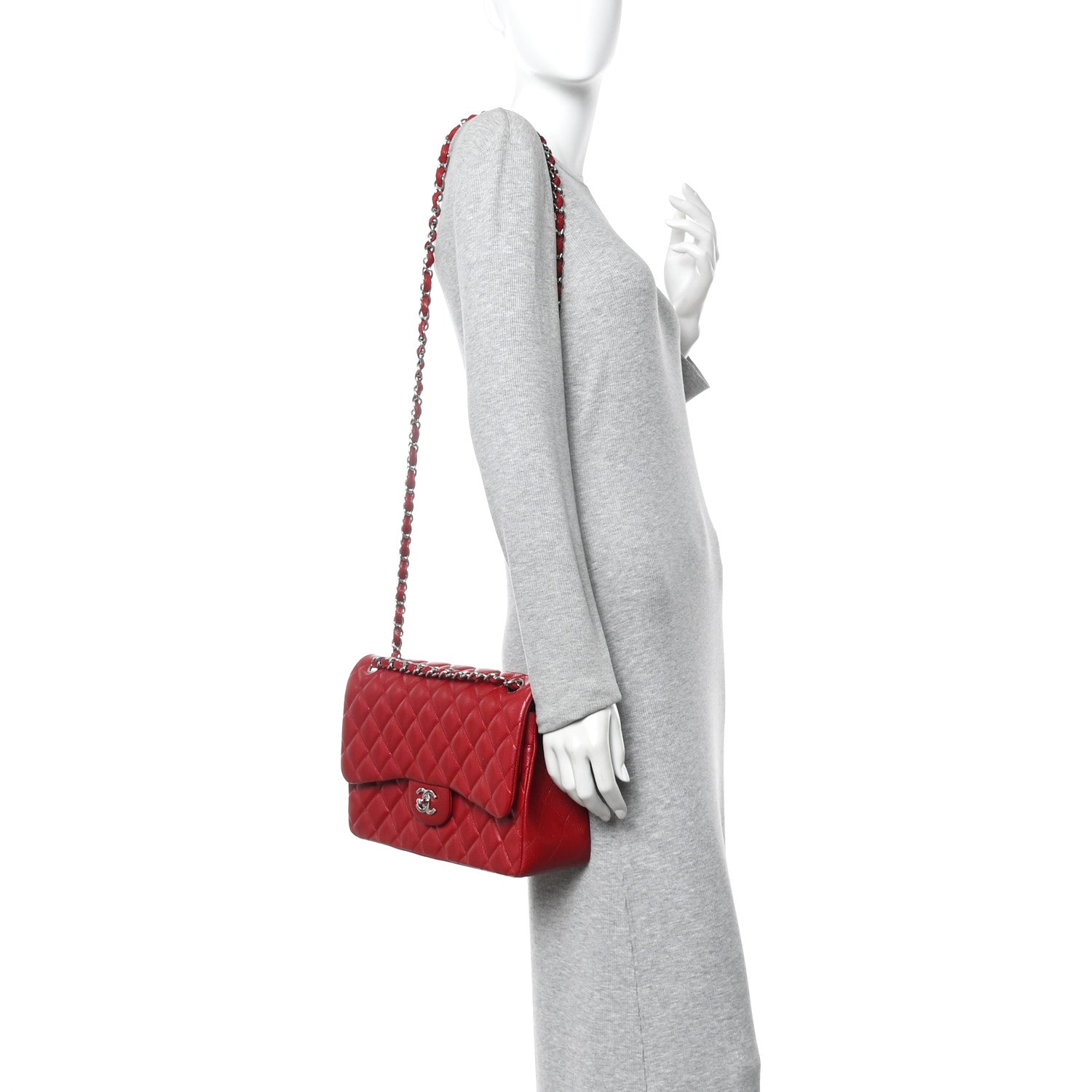 Chanel Caviar Quilted Jumbo Double Flap Red