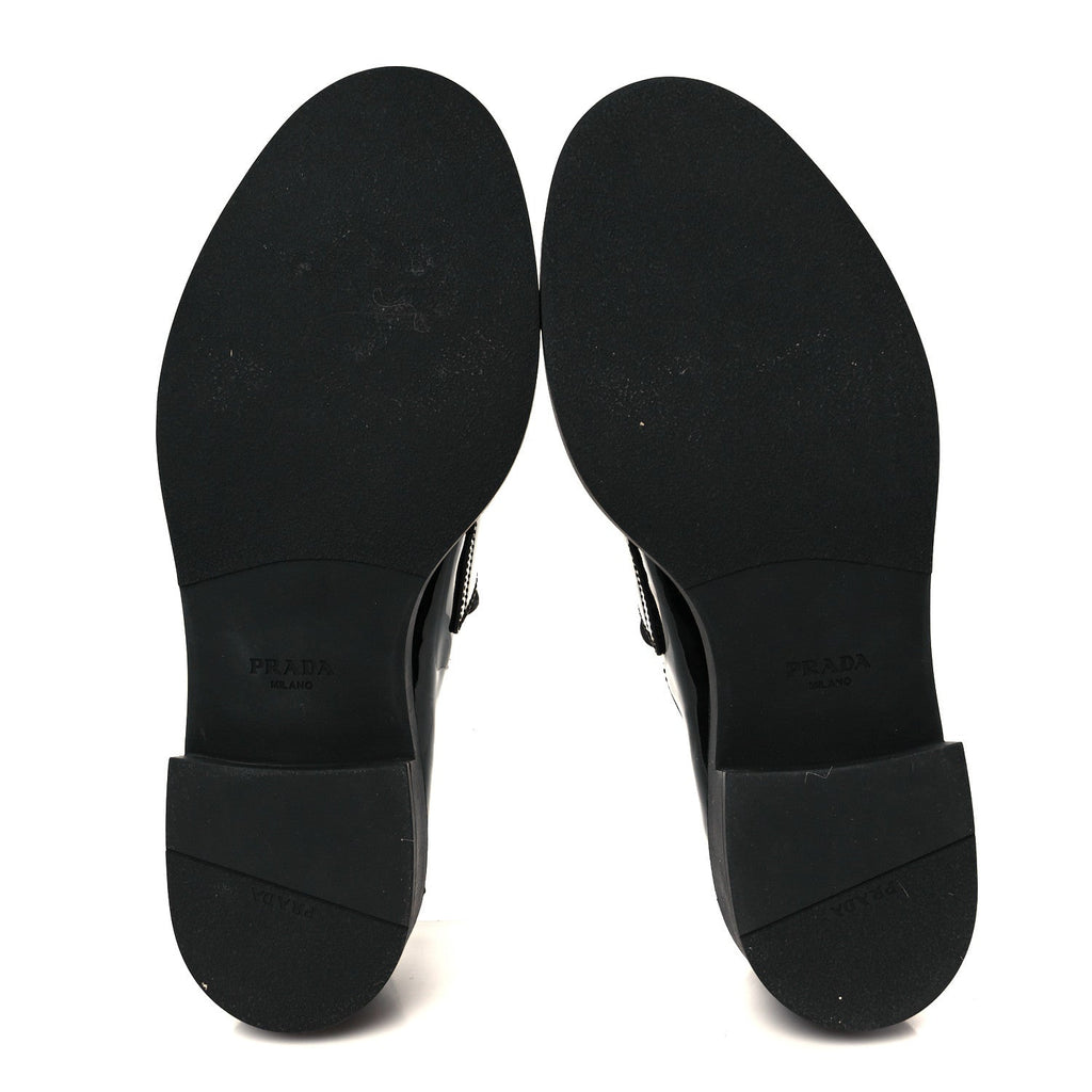 Prada Vernice Metal Triangle Logo 50mm Loafers 39.5 Black