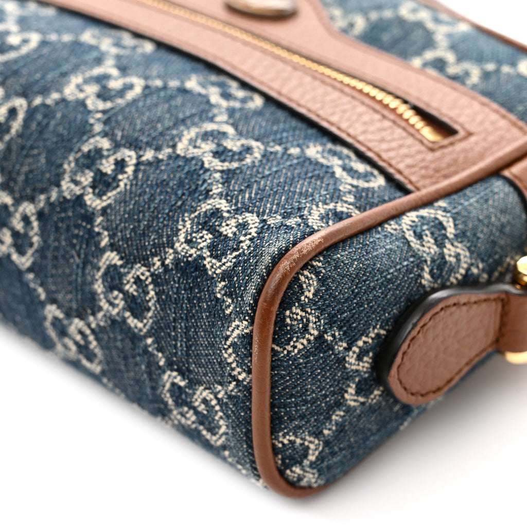 Gucci New Denim GG Monogram Dollar Calfskin Mini Ophidia Shoulder Bag Blue Tea Cuir Epilog