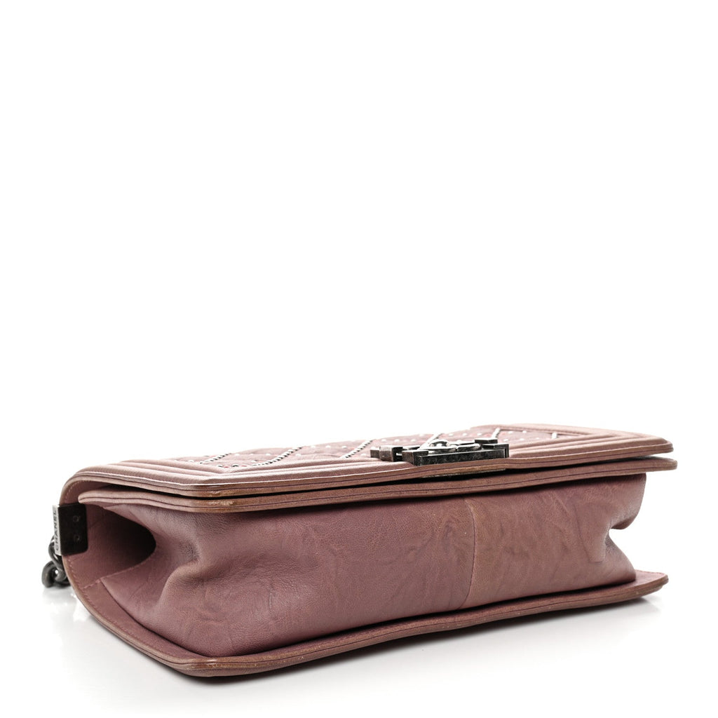 Chanel Crumpled Lambskin Medium Studded Boy Flap Pink