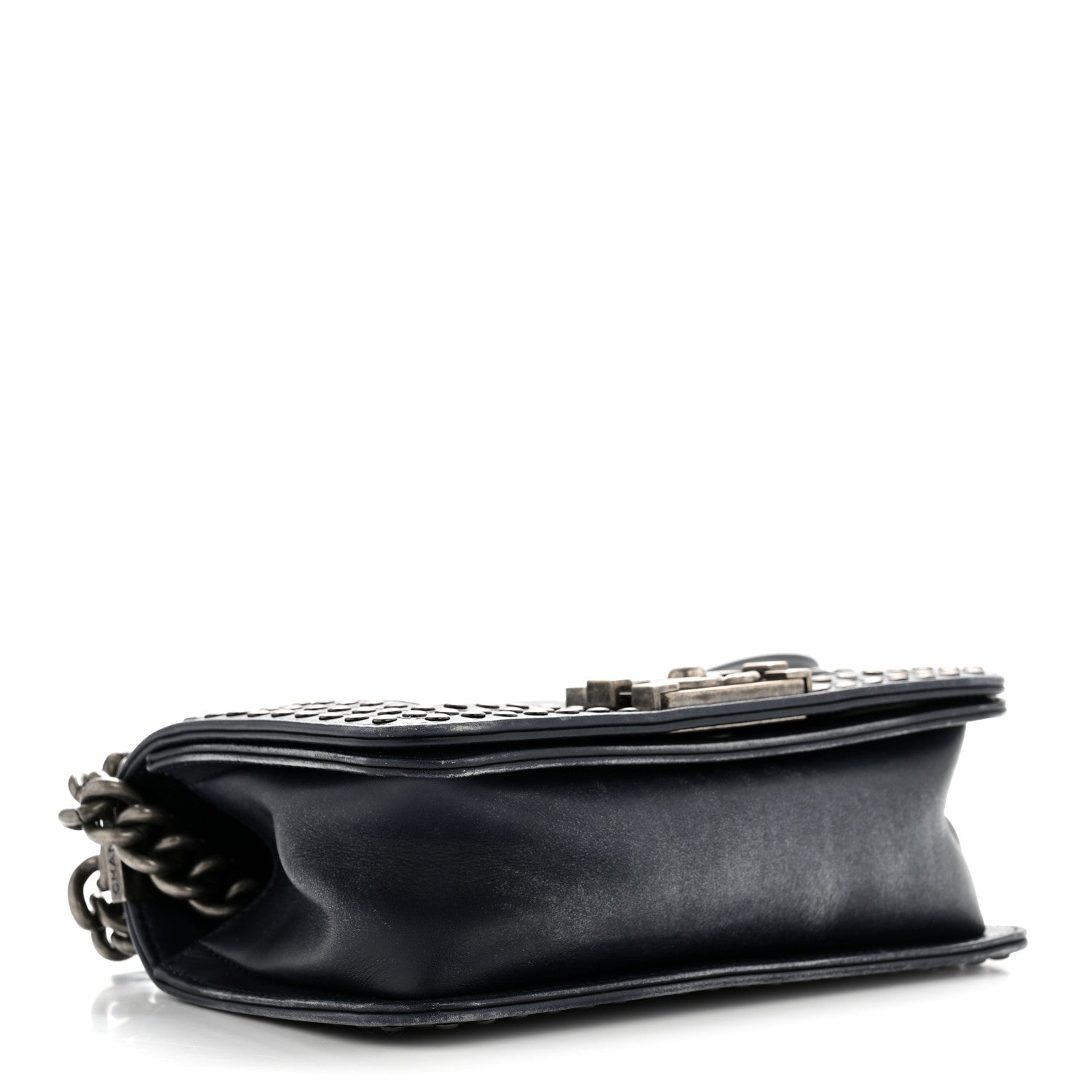 Chanel Faded Calfskin Quilted Small Studded Boy Flap Navy