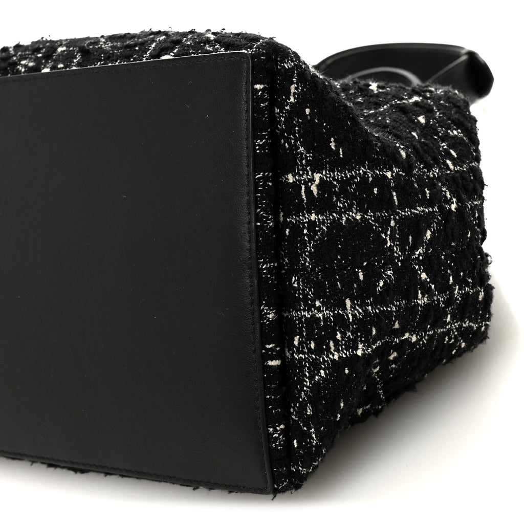 Christian Dior Calfskin Tweed Cannage Medium Toujours Black White