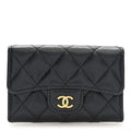 Caviar Quilted Flap Card Holder Wallet Black