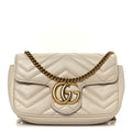 Gucci Calfskin Matelasse Super Mini GG Marmont Shoulder Bag White