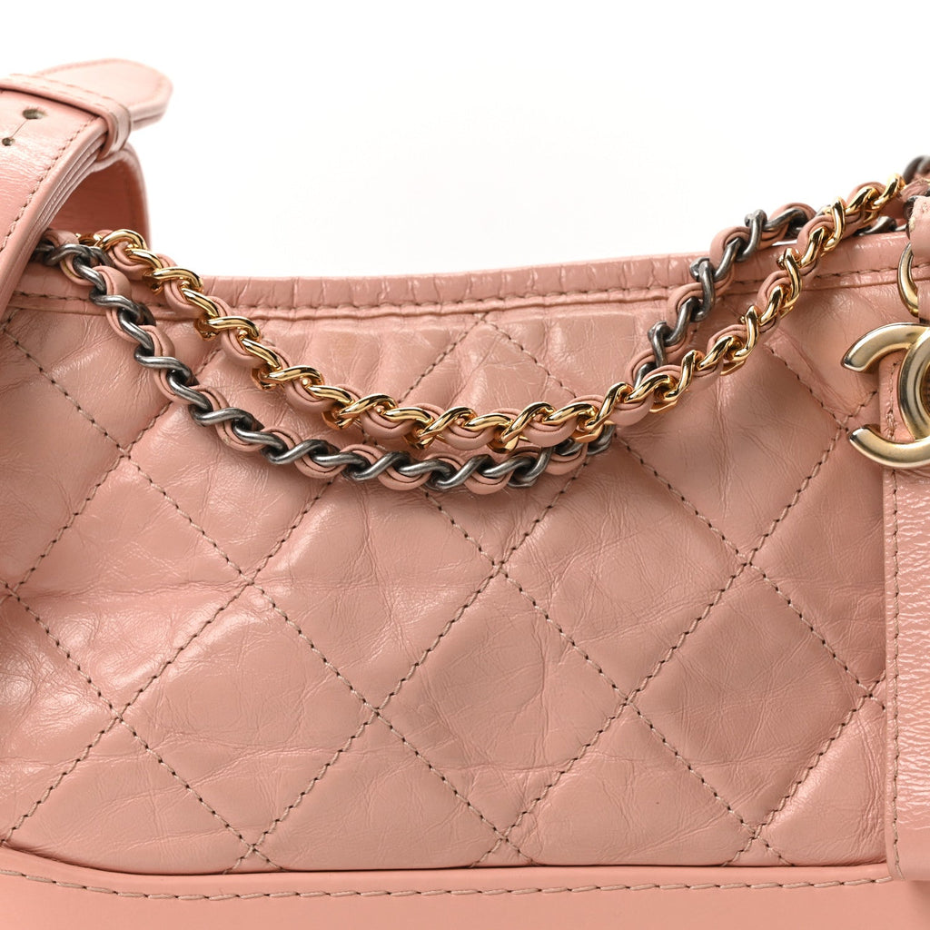 Chanel Aged Calfskin Quilted Small Gabrielle Hobo Pink
