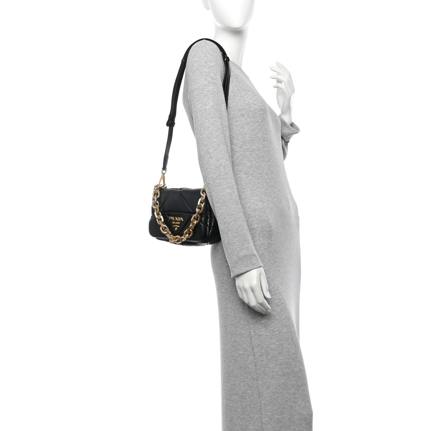 Prada Nappa Metal Quilted Small Patchwork System Flap Bag Black