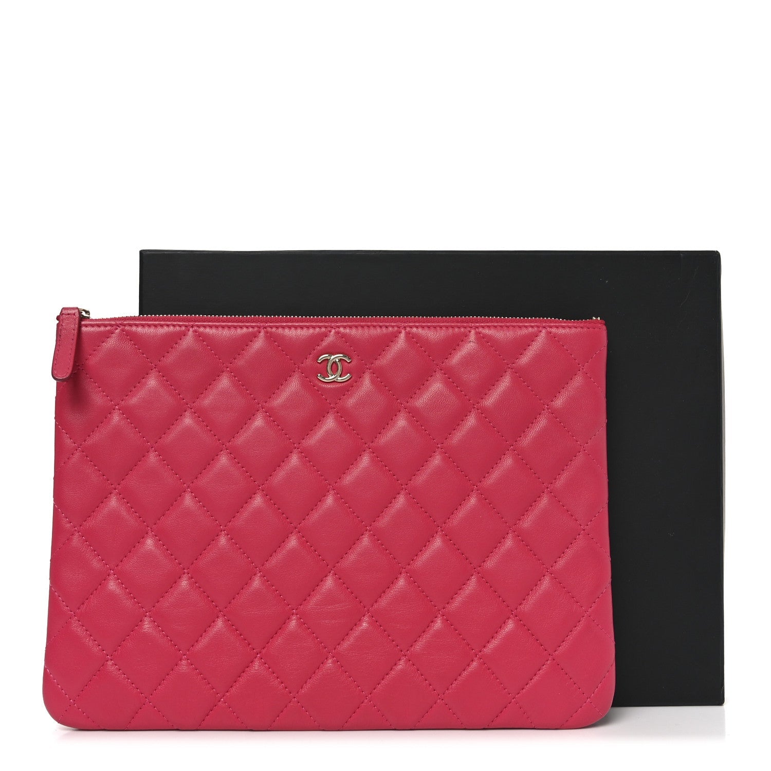 Lambskin Quilted Medium Cosmetic Case Dark Pink