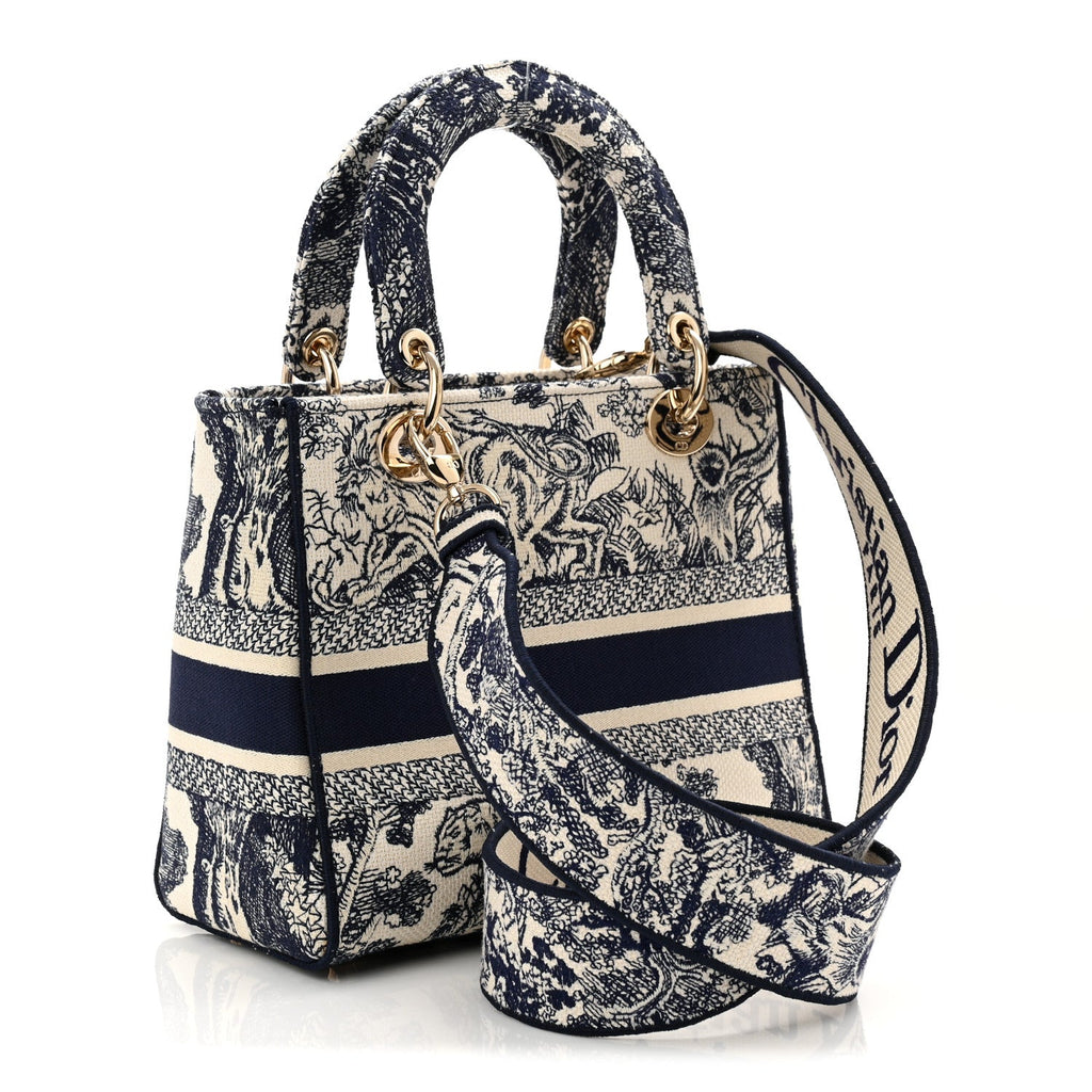 Christian Dior Toile De Jouy Embroidered Medium Lady D-Lite Blue