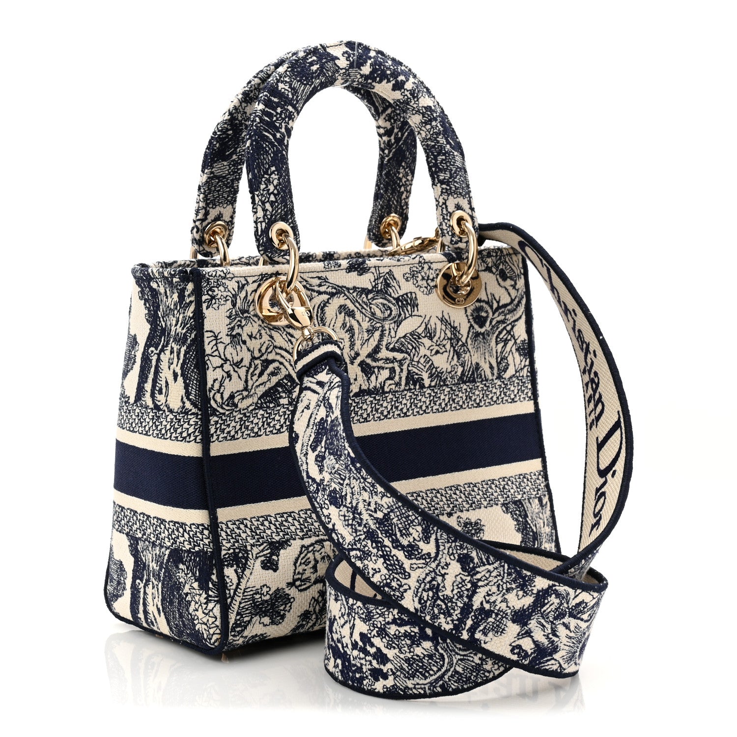 Christian Dior Toile De Jouy Embroidered Medium Lady D-Lite Blue
