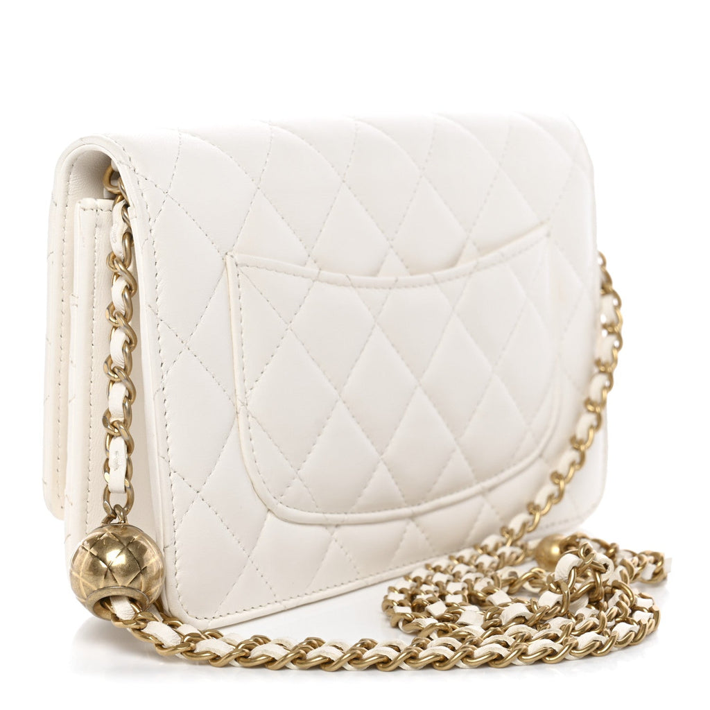 Chanel Lambskin Quilted CC Pearl Crush Wallet on Chain WOC White