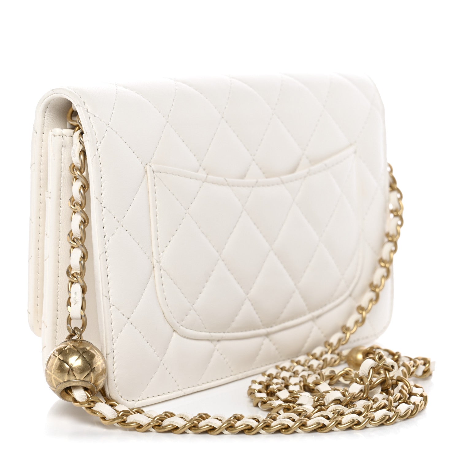 Chanel Lambskin Quilted CC Pearl Crush Wallet on Chain WOC White