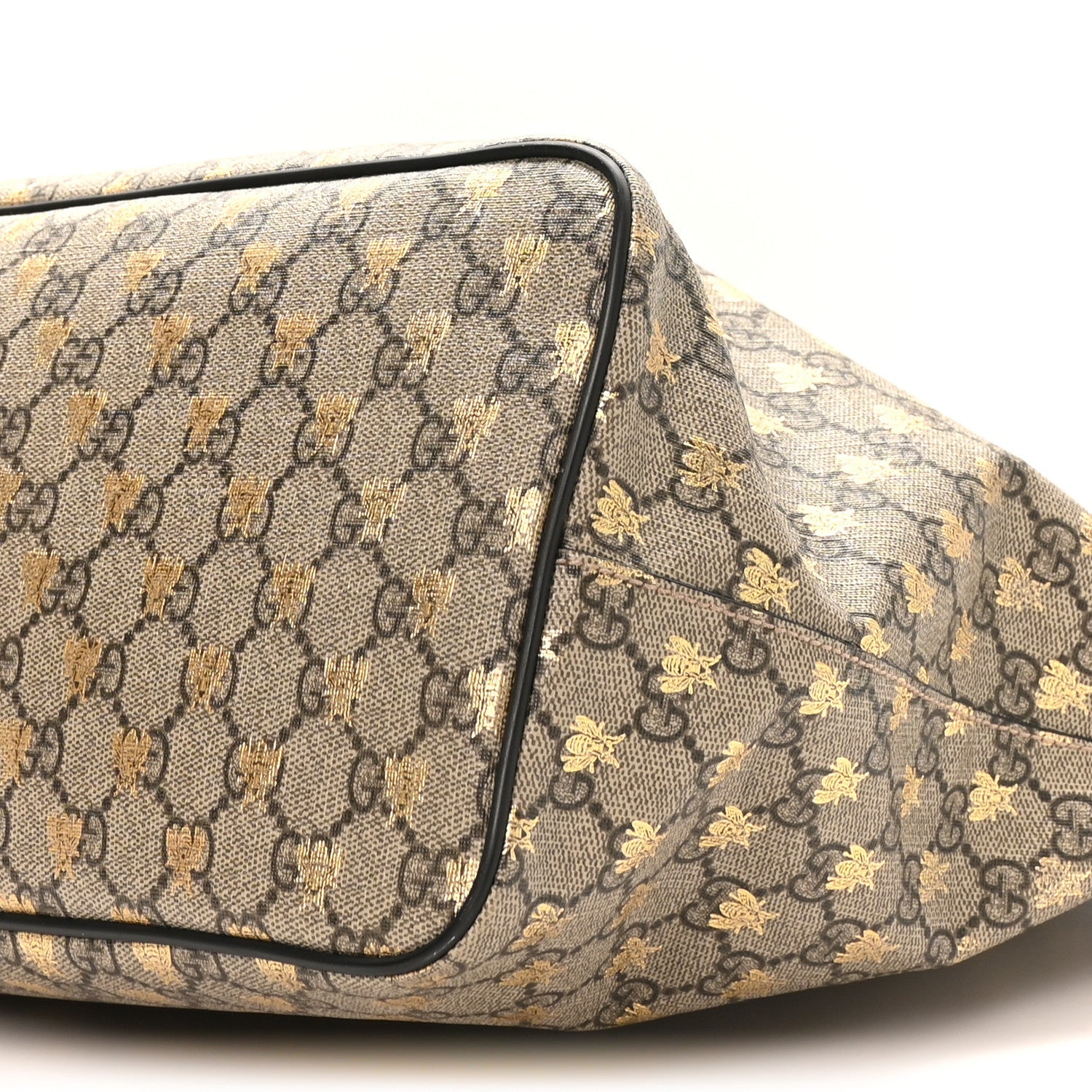 Gucci Soft GG Supreme Monogram Bees Medium Crossbody Tote Beige Oro Black