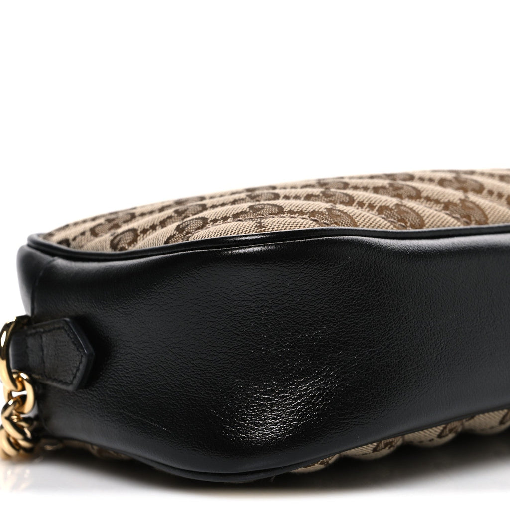 Gucci Monogram Matelasse Diagonal Small GG Marmont Chain Shoulder Bag Beige Black