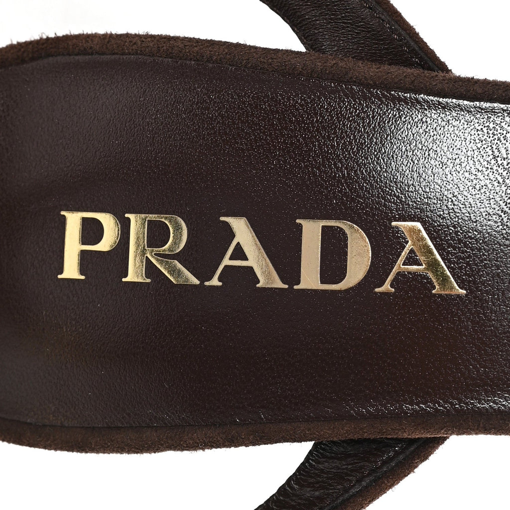 Prada Scamosciata Logo Ankle Strap 40/135mm Platform Sandals 36 Moro