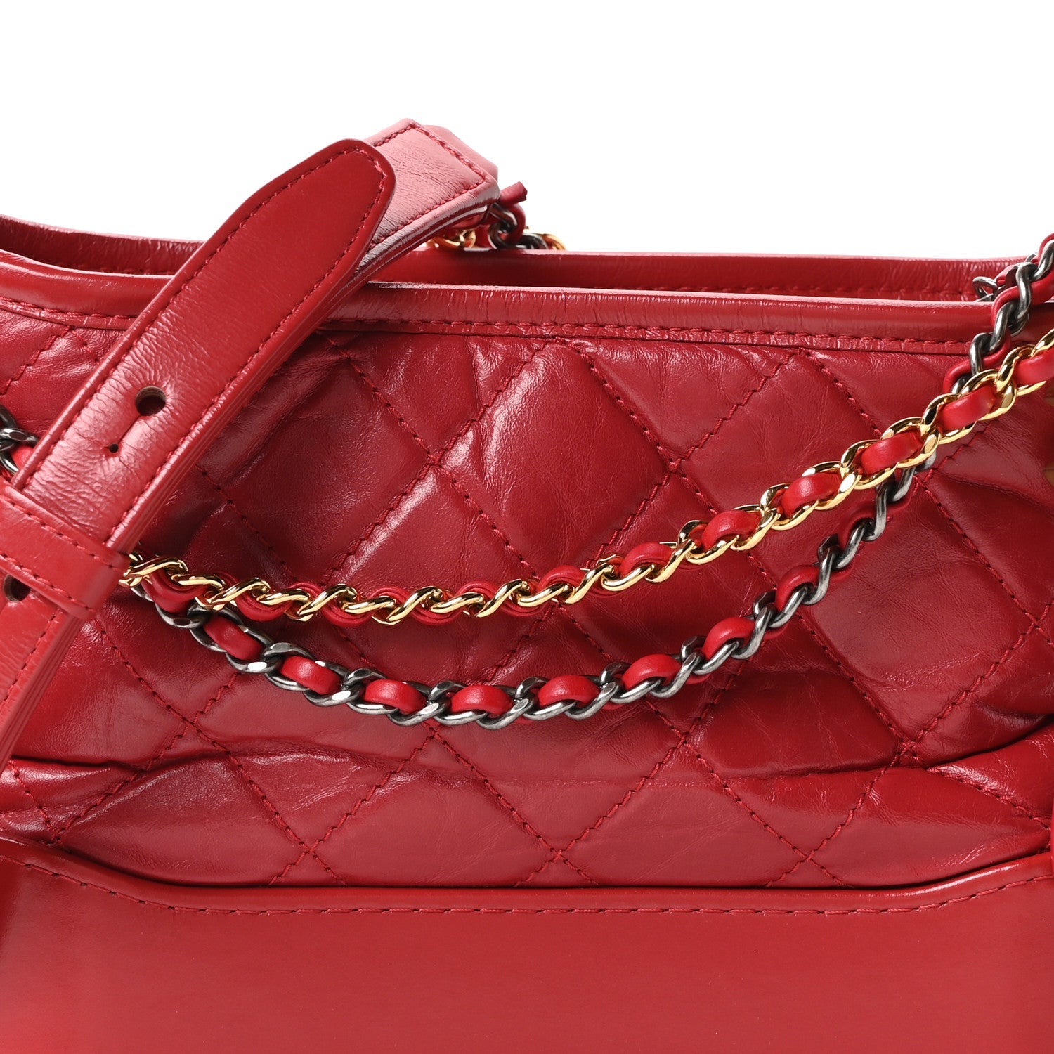 Chanel Aged Calfskin Quilted Small Gabrielle Logo Hobo Red
