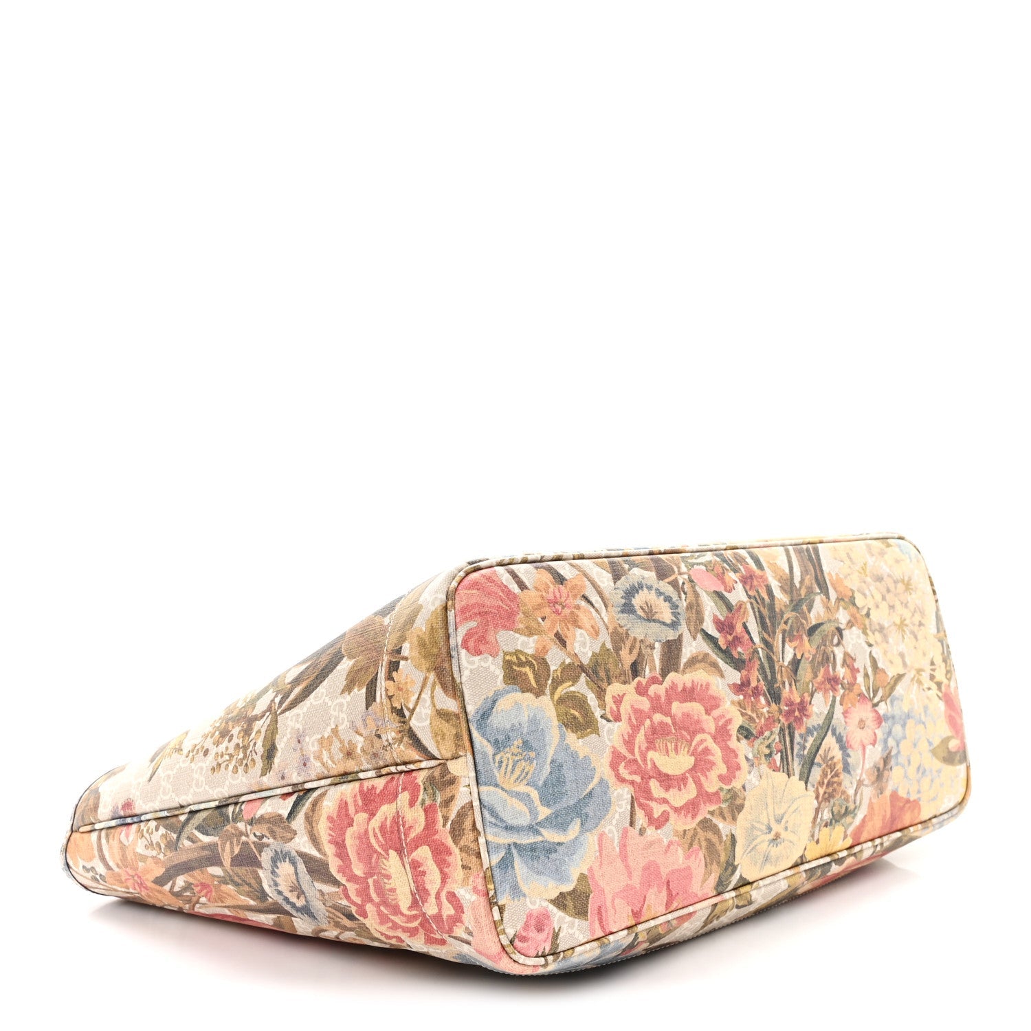 Gucci GG Supreme Monogram Water Flora Web Large Ophidia Tote Beige White Multicolor