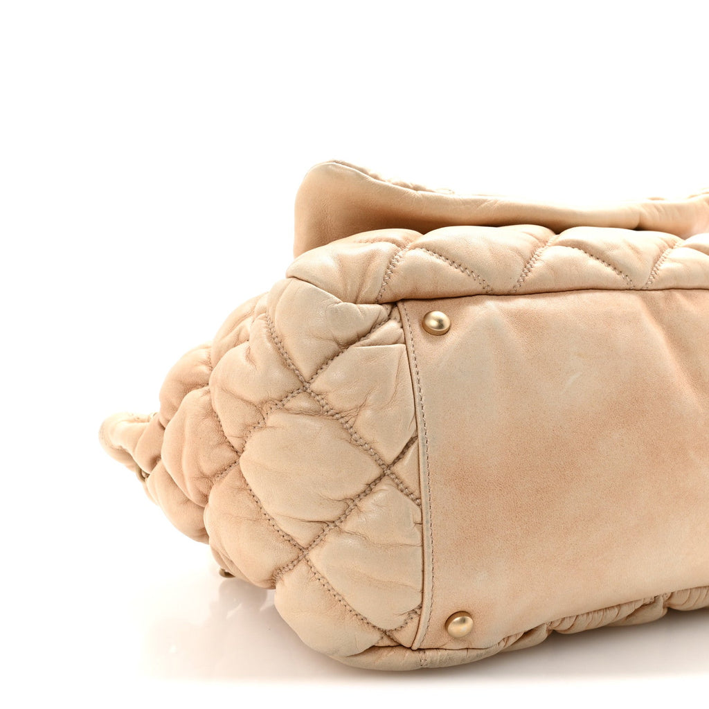 Chanel Lambskin Bubble Quilt Accordion Flap Beige