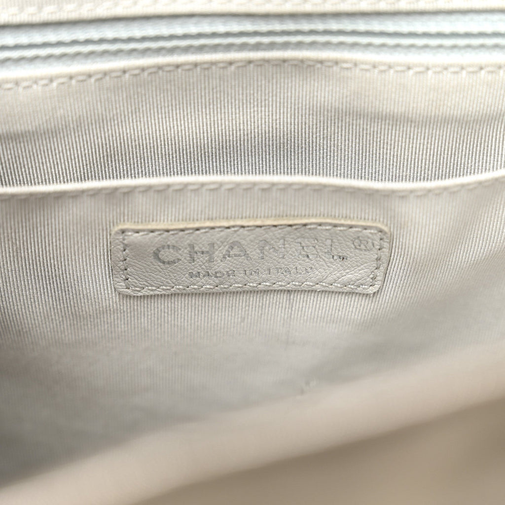 Chanel Iridescent Calfskin Chevron Quilted Small Urban Spirit Backpack Silver
