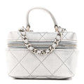 Chanel Metallic Caviar Quilted Mini Top Handle Vanity With Chain Silver