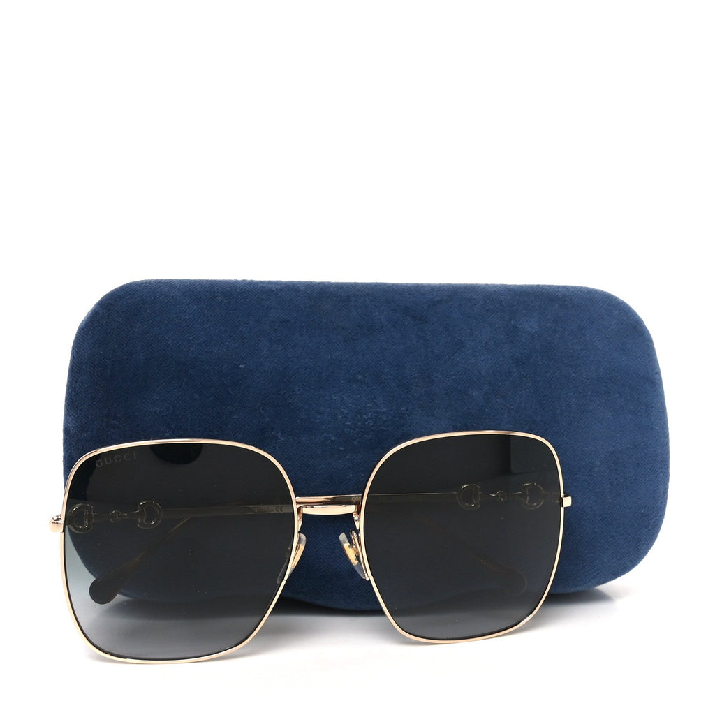 Gucci Metal Horsebit Square Sunglasses GG0879S Gold