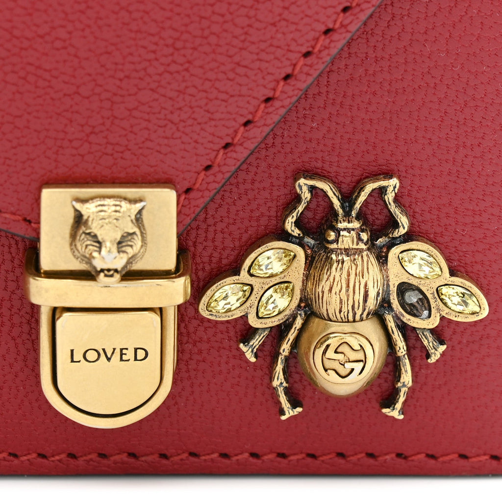 Gucci Calfskin Snakeskin Studded Small Ottilia Top Handle Bag Hibiscus Red