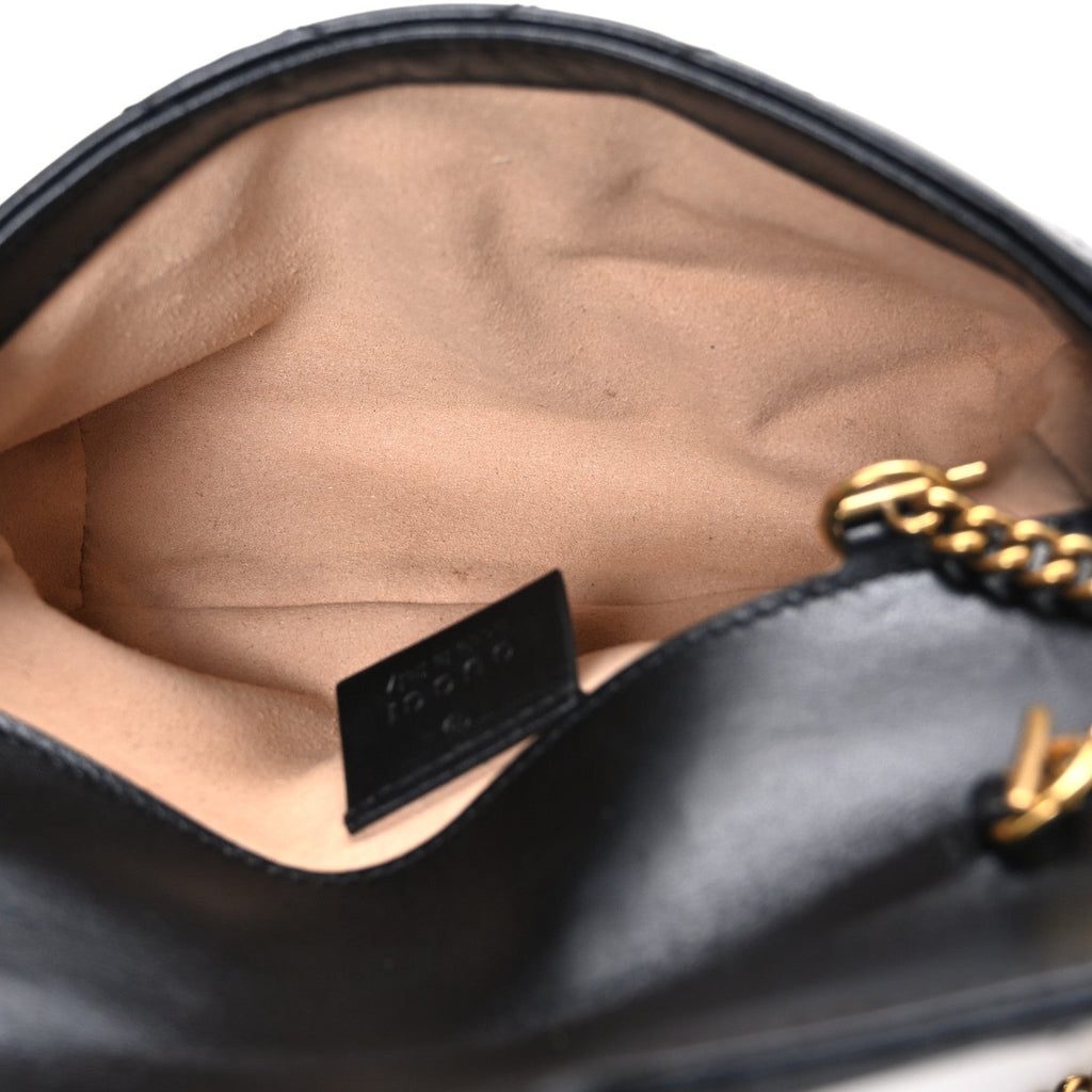 Gucci Calfskin Matelasse Super Mini GG Marmont Shoulder Bag Black