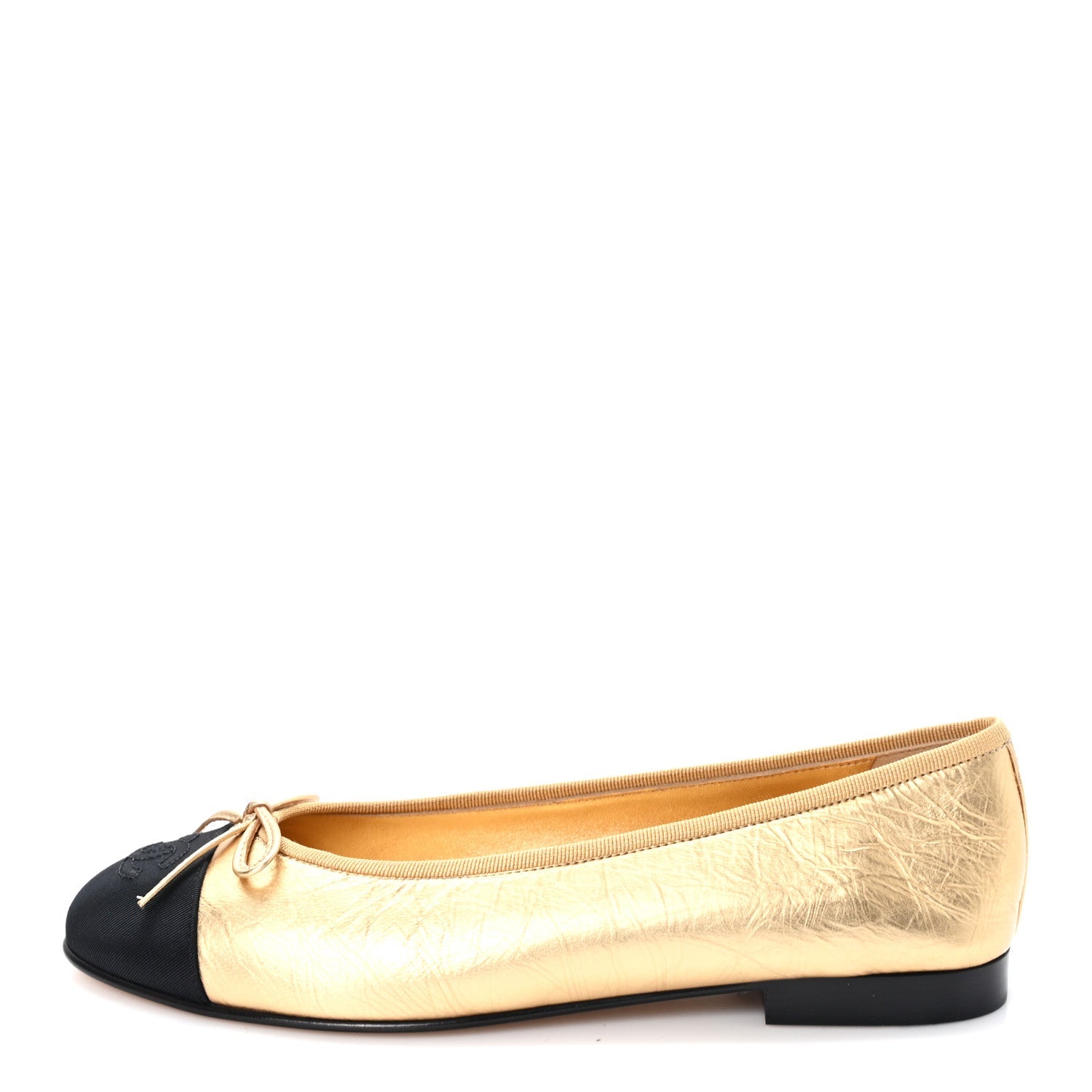 Laminated Lambskin Grosgrain Cap Toe CC Ballerina Flats 39.5 Dark Gold Black
