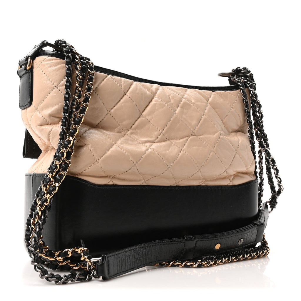 Chanel Aged Calfskin Quilted Medium Gabrielle Hobo Beige Black