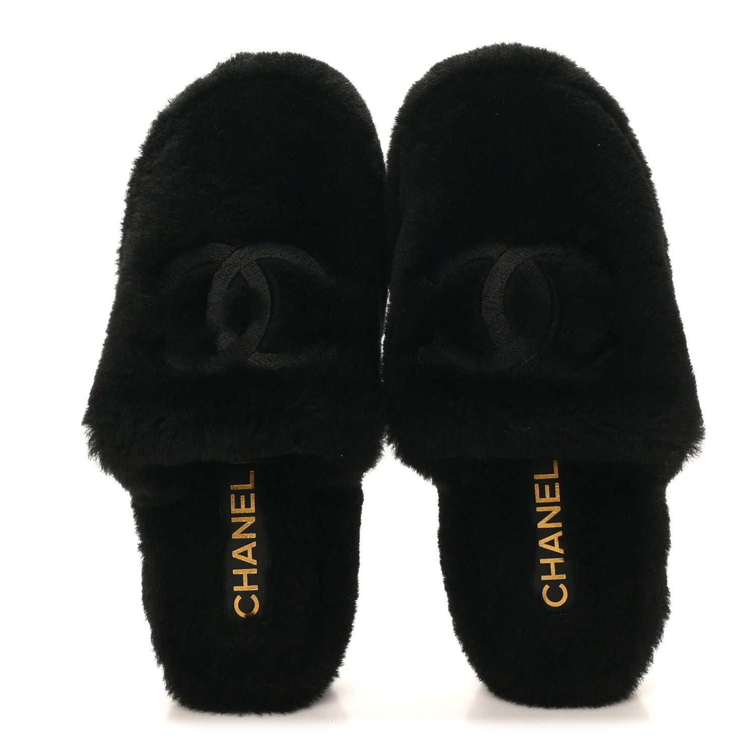 Chanel Shearling CC Flat Mules 36 Black
