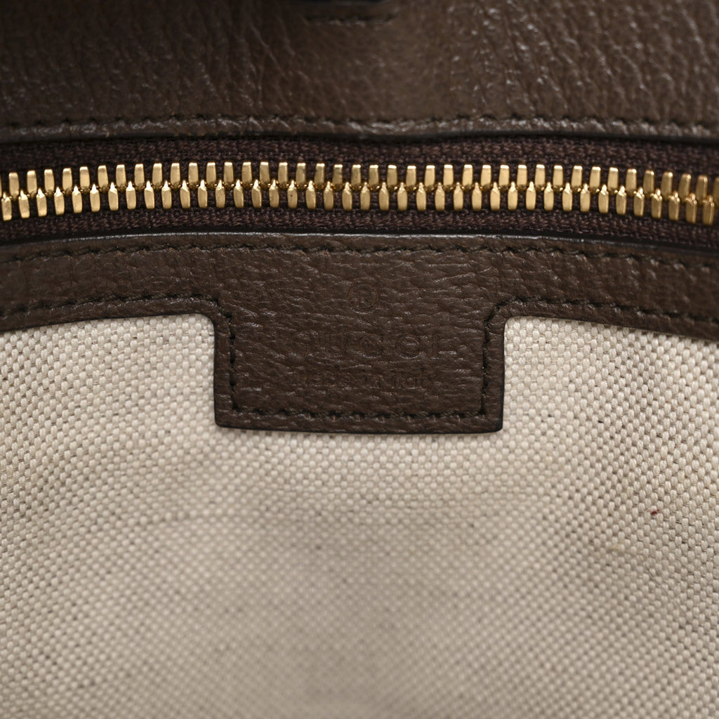 Gucci Monogram Jumbo GG Textured Dollar Calfskin Web Small Tote Bag Camel Ebony New Acero