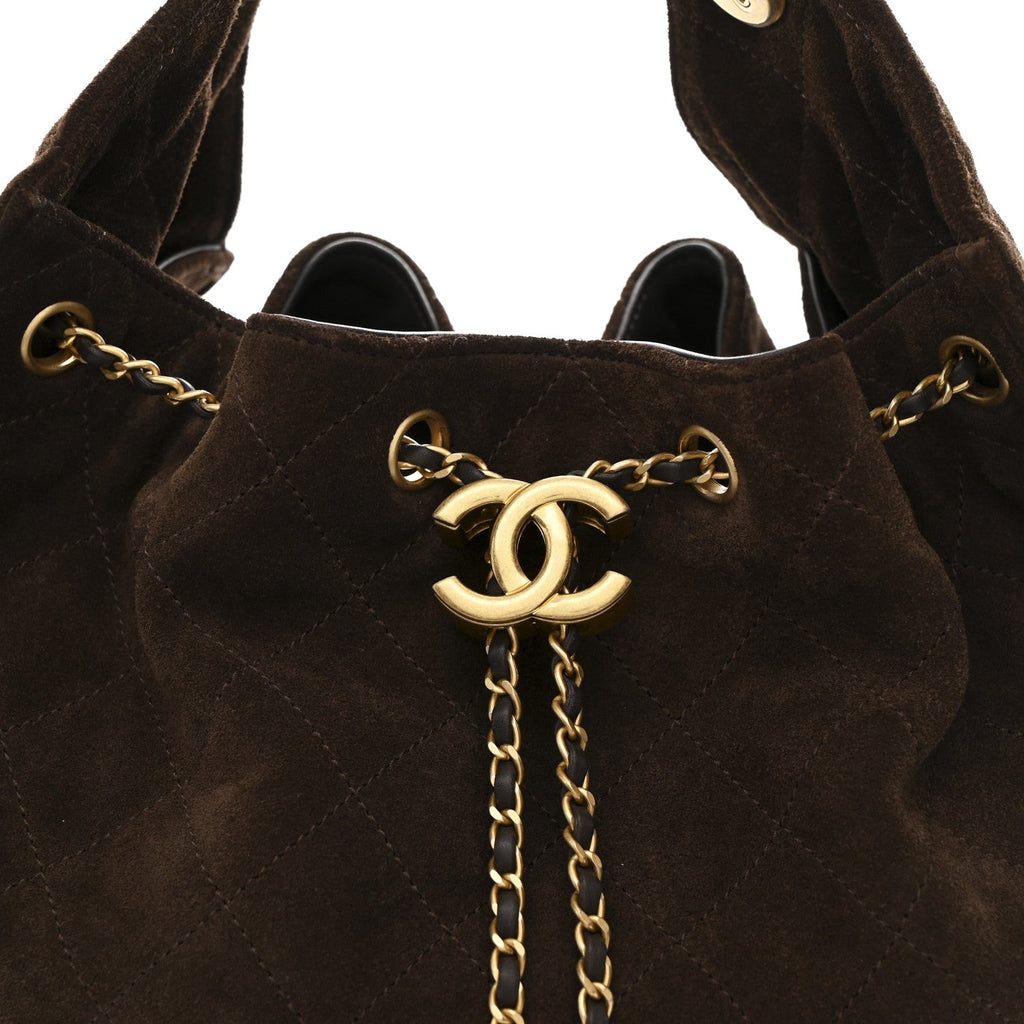 Chanel Suede Quilted Medium Chanel 25 Handbag Dark Brown