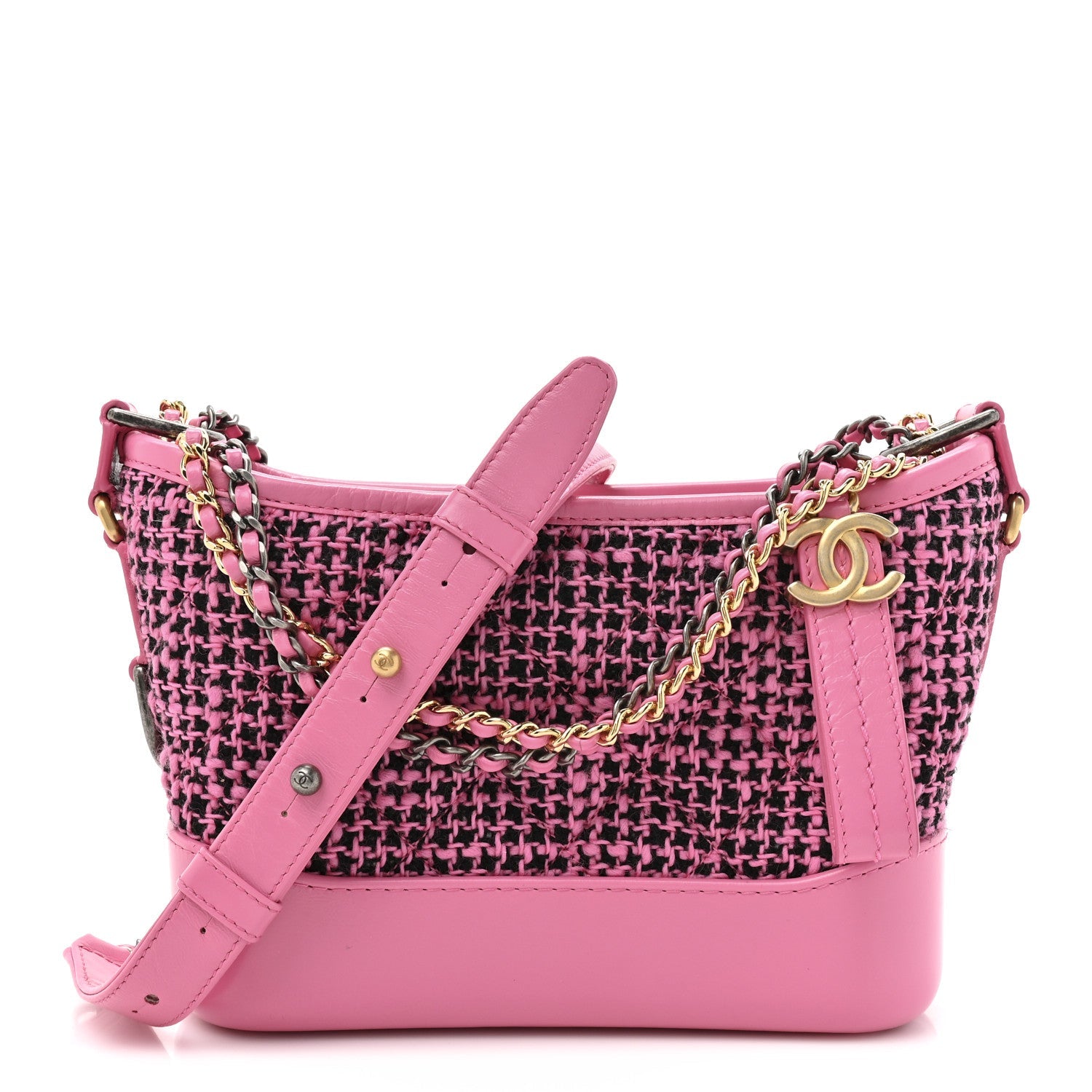Chanel Tweed Calfskin Small Gabrielle Hobo Pink