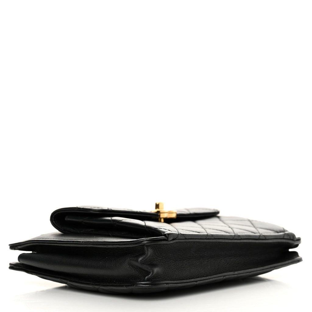 Chanel Lambskin Quilted Square Front Pocket Clutch With Chain Black