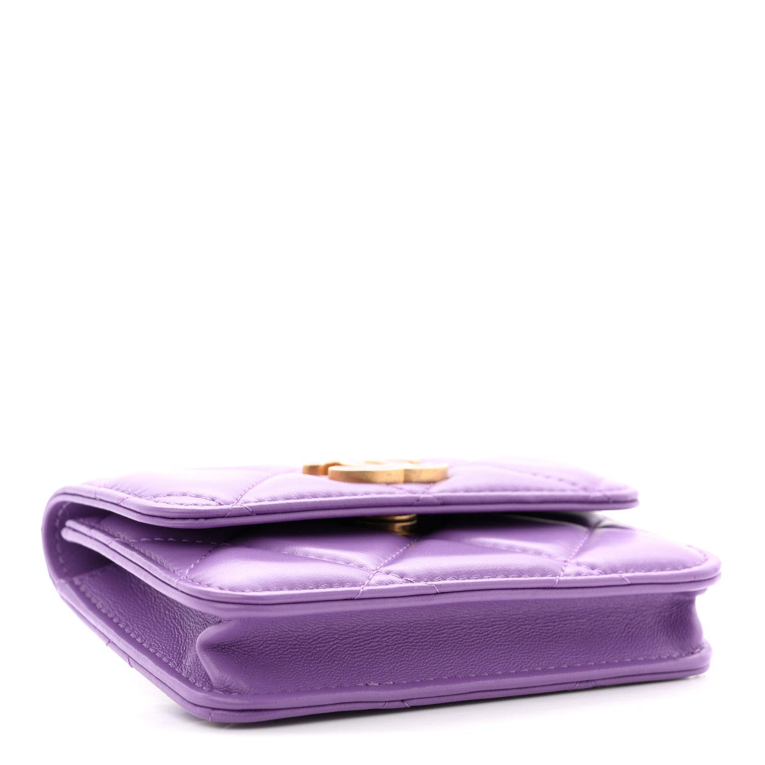 Chanel Lambskin Enamel Quilted Pending CC Flap Belt Bag Purple