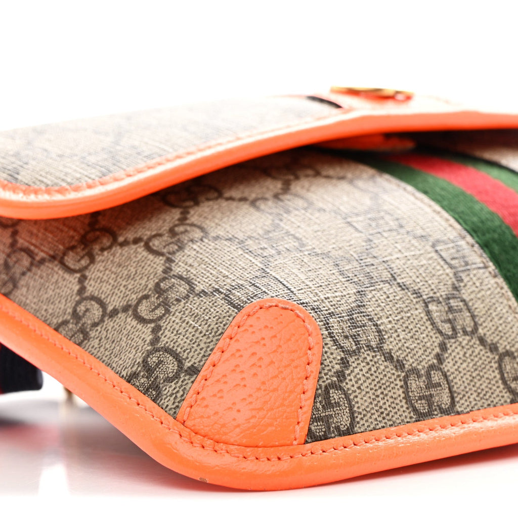 Gucci GG Supreme Monogram Web Small Ophidia Belt Bag Beige Ebony Orange Fluo