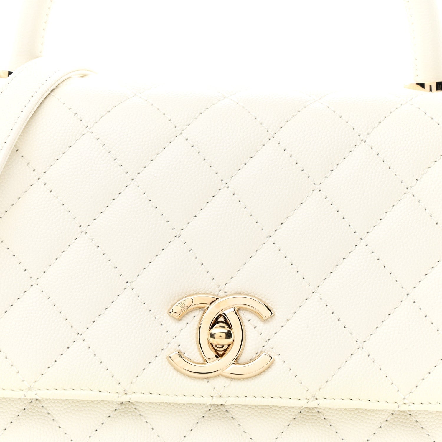 Chanel Caviar Quilted Small Coco Handle Flap White