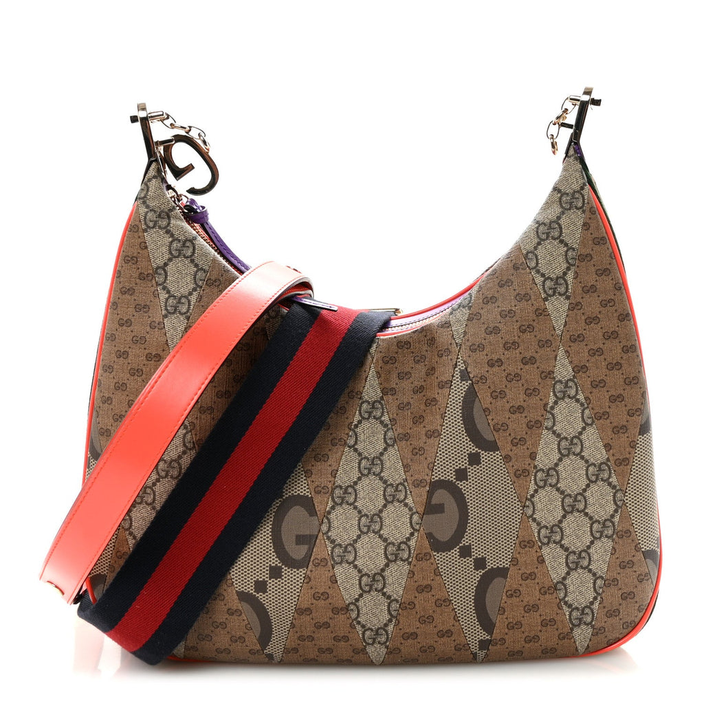 Gucci GG Supreme Monogram Mix Monogram Web Patchwork Large Attache Shoulder Bag Beige Multicolor