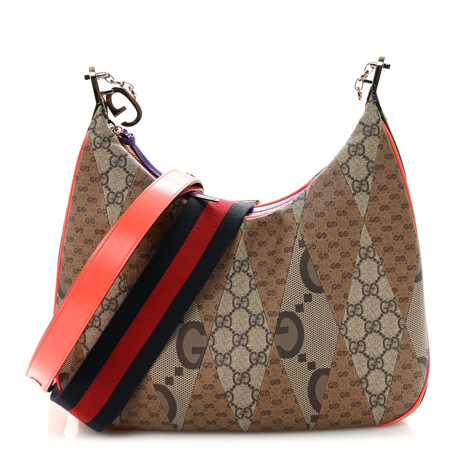 Gucci GG Supreme Monogram Mix Monogram Web Patchwork Large Attache Shoulder Bag Beige Multicolor