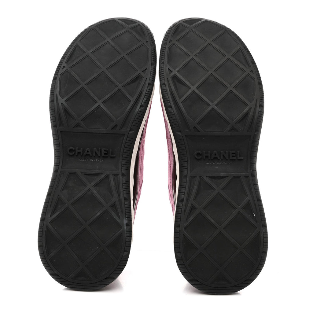 Chanel Suede Calfskin Nylon Grosgrain CC Sneakers 39 Dark Pink