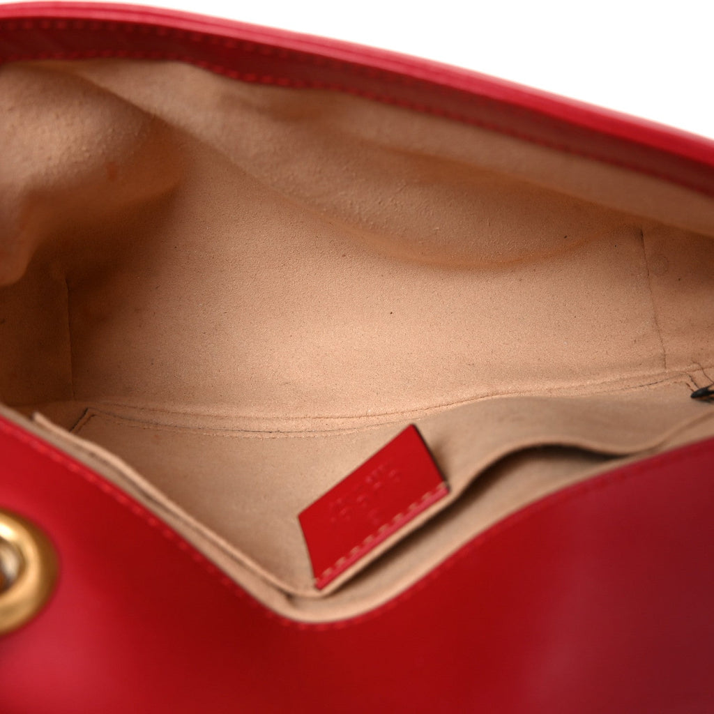 Gucci Calfskin Matelasse Small GG Marmont Shoulder Bag Hibiscus Red