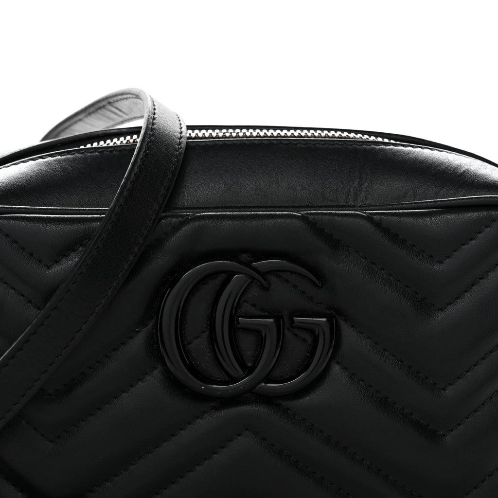 Gucci Calfskin Matelasse Monochrome Small GG Marmont Chain Shoulder Bag Black