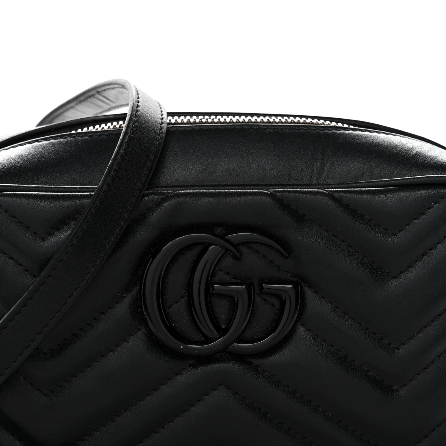 Gucci Calfskin Matelasse Monochrome Small GG Marmont Chain Shoulder Bag Black