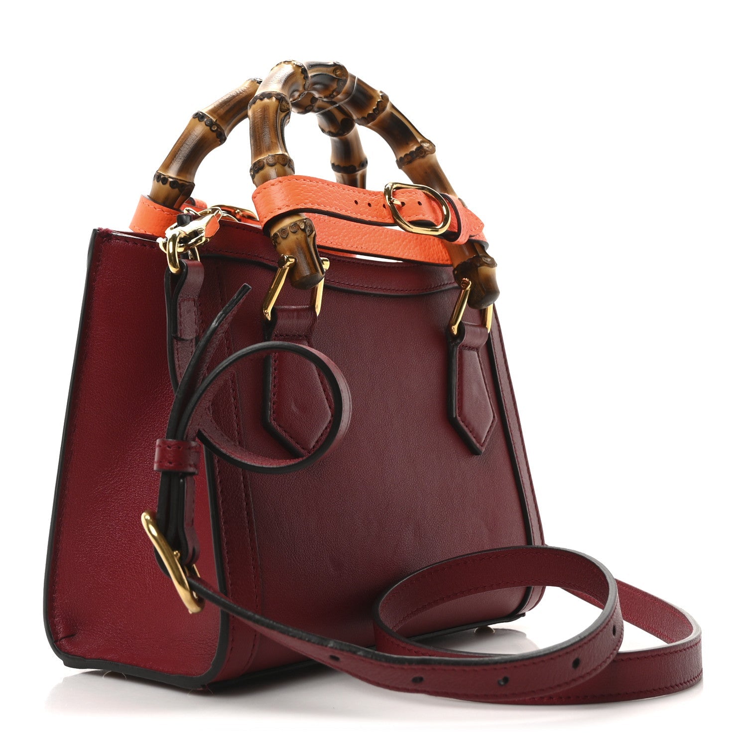Gucci Wonka Grain Calfskin Mini Diana Tote Bag Dark Red Orange Fluo