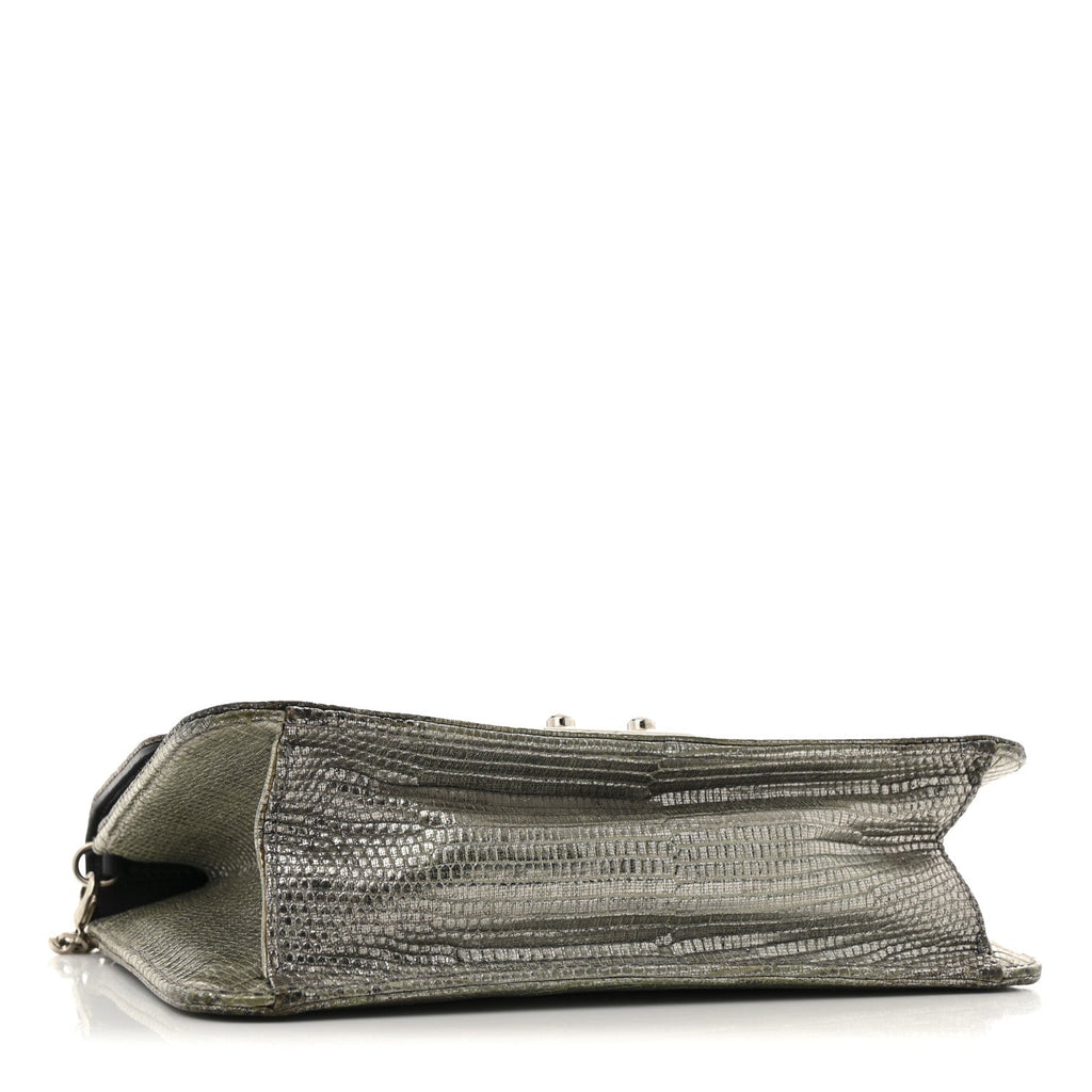 Christian Dior Metallic Lizard Miss Dior Promenade Pouch Gunmetal