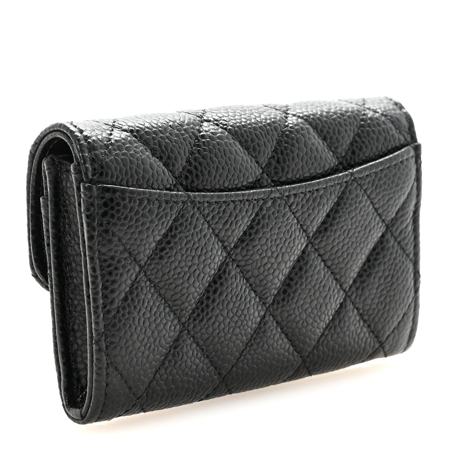 Caviar Quilted Flap Card Holder Wallet Black