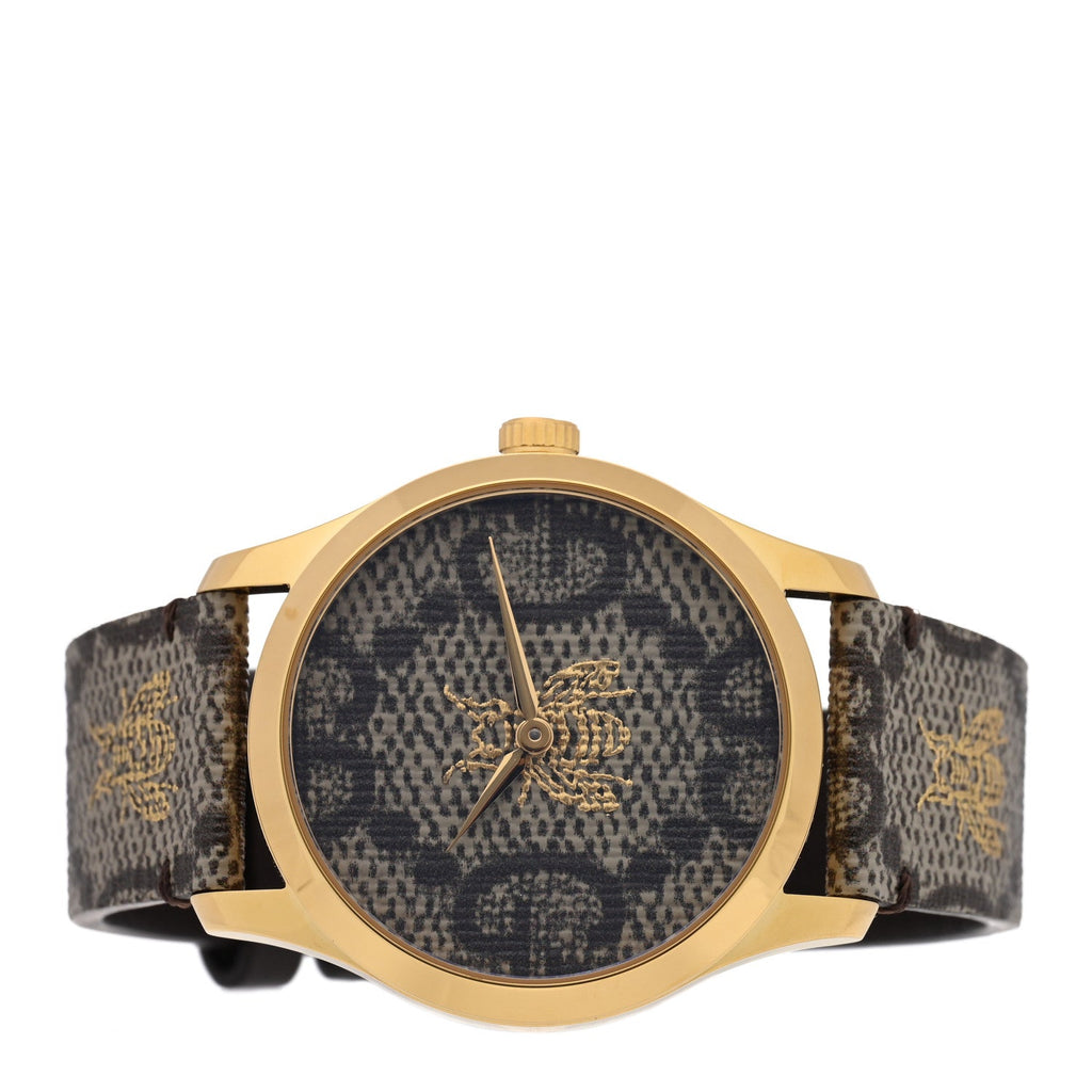 Gucci Stainless Steel Canvas 38mm G-Timeless GG Supreme Bee Quartz Watch Brown