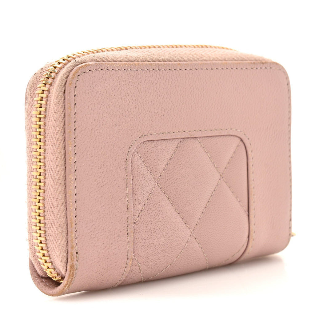 Chanel Sheepskin Quilted Vintage Mademoiselle Zip Coin Purse Pink