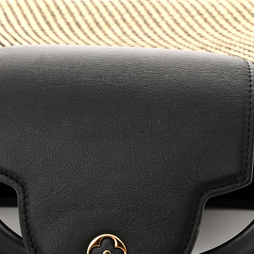 Louis Vuitton Raffia Calfskin Capucines MM Black Ecru